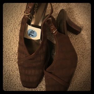 Brown sling-back heels